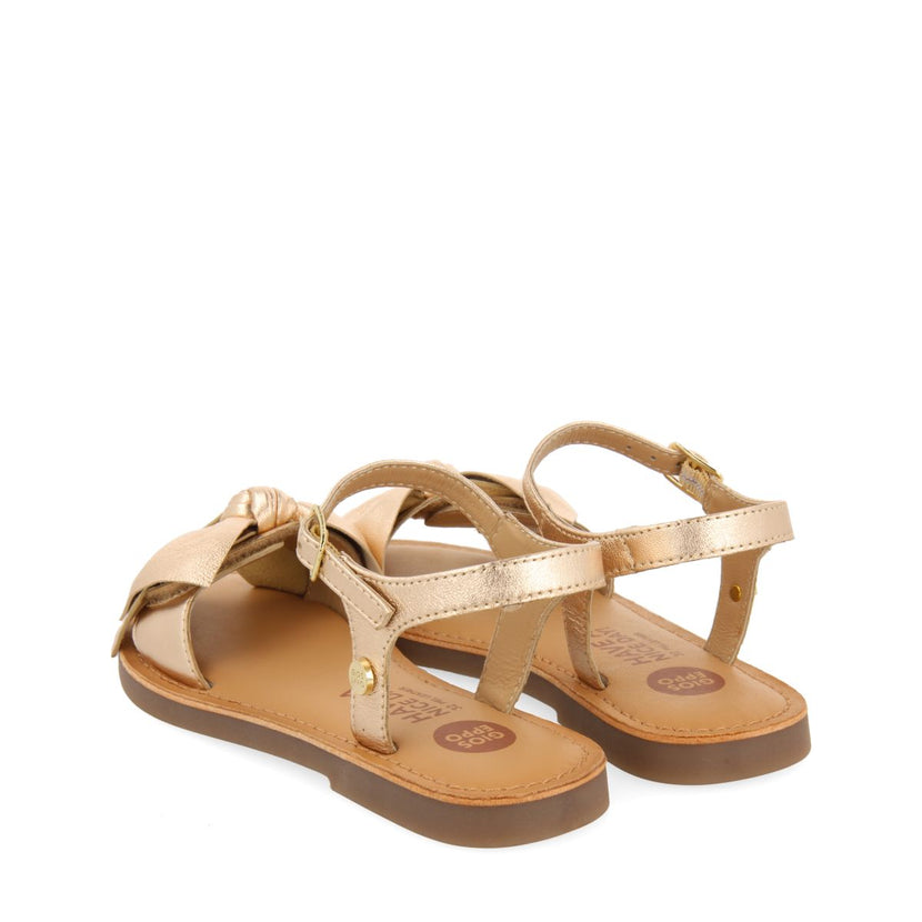 SANDALES EN CUIR DE COULEUR OR ROSE AVEC UN NOEUD POUR FILLE ET GARÇON VARZIM