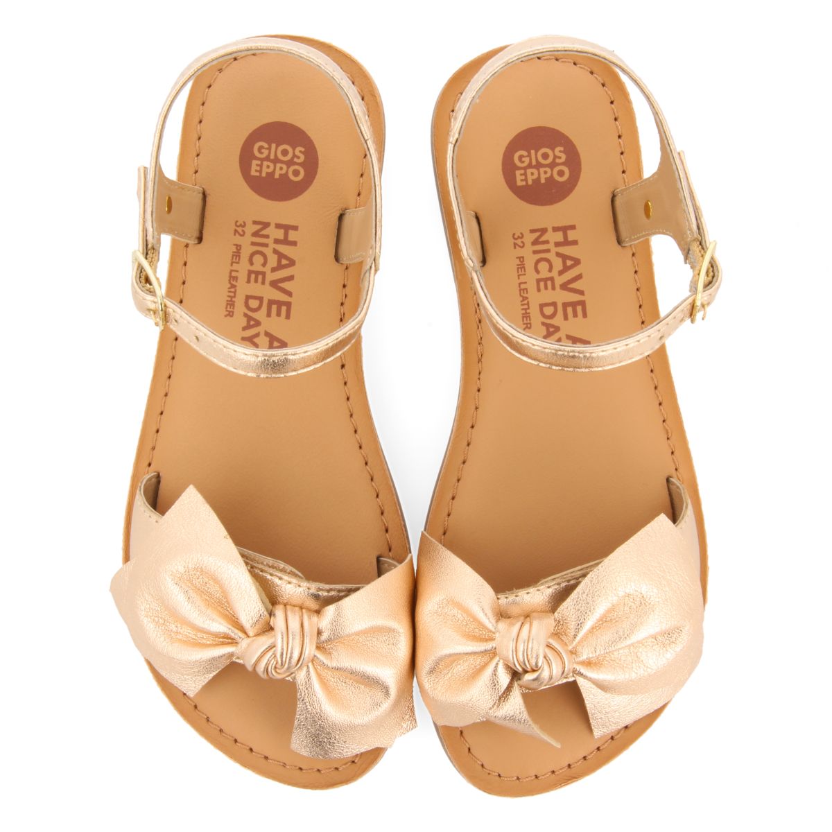 SANDALIAS COLOR ORO ROSA DE PIEL CON LAZO PARA NIÑA Y NIÑO VARZIM