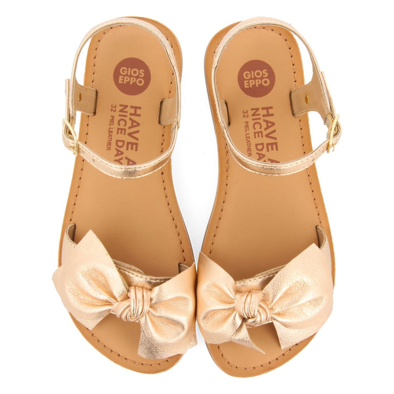 SANDALES EN CUIR DE COULEUR OR ROSE AVEC UN NOEUD POUR FILLE ET GARÇON VARZIM