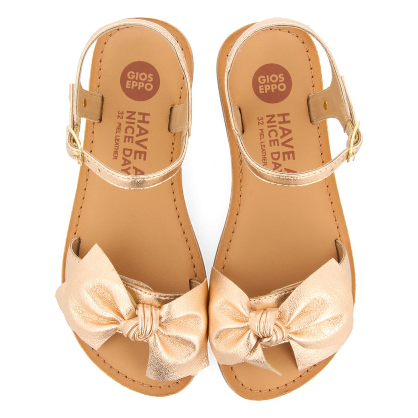 SANDALES EN CUIR DE COULEUR OR ROSE AVEC UN NOEUD POUR FILLE ET GARÇON VARZIM