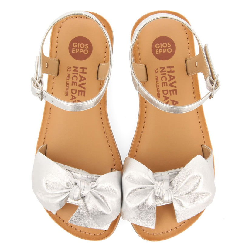 SANDALES EN CUIR ARGENTÉ AVEC NOEUD POUR FILLE ET GARÇON VARZIM