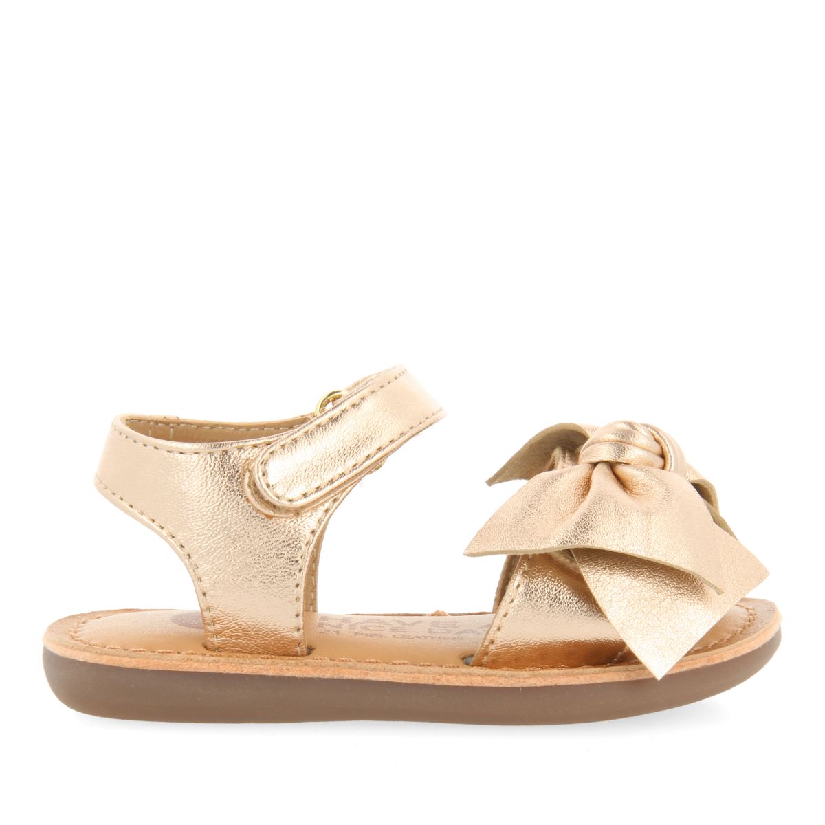 SANDALIAS COLOR ORO ROSA DE PIEL CON LAZO PARA BEBÉ ITALA