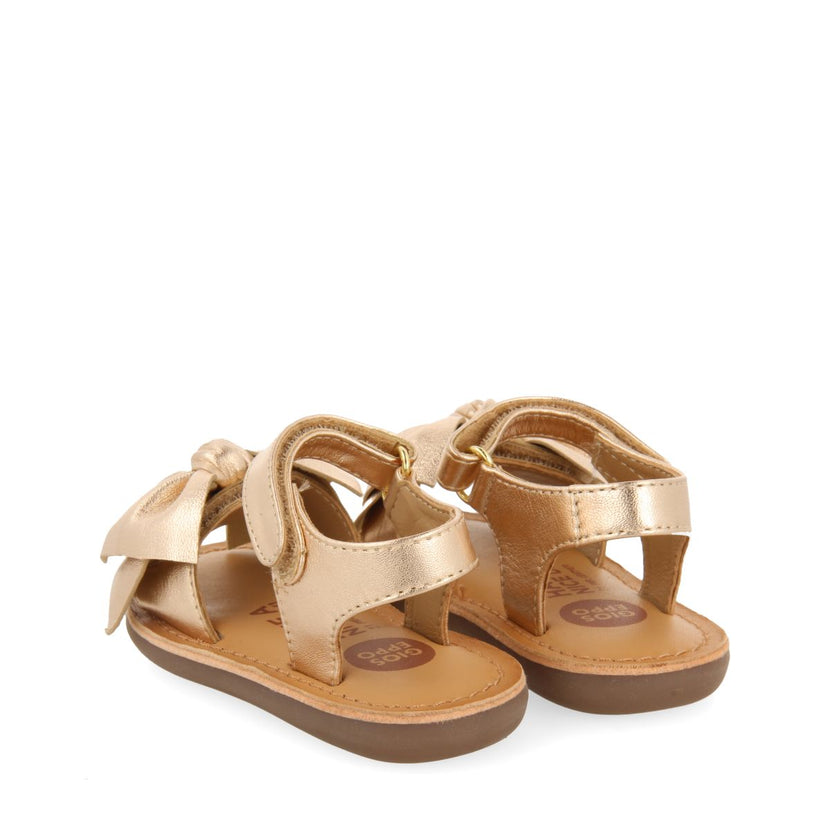 SANDALI COLOR ORO ROSA IN PELLE CON FIOCCO PER BAMBINA ITALA