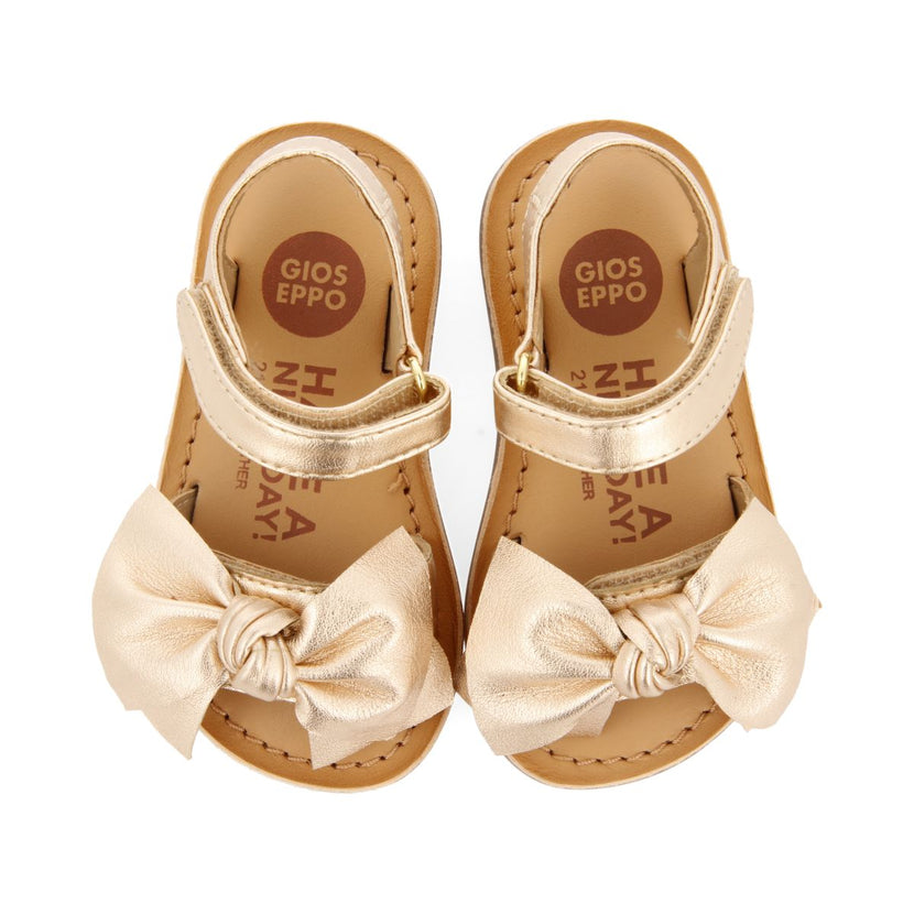 SANDALI COLOR ORO ROSA IN PELLE CON FIOCCO PER BAMBINA ITALA