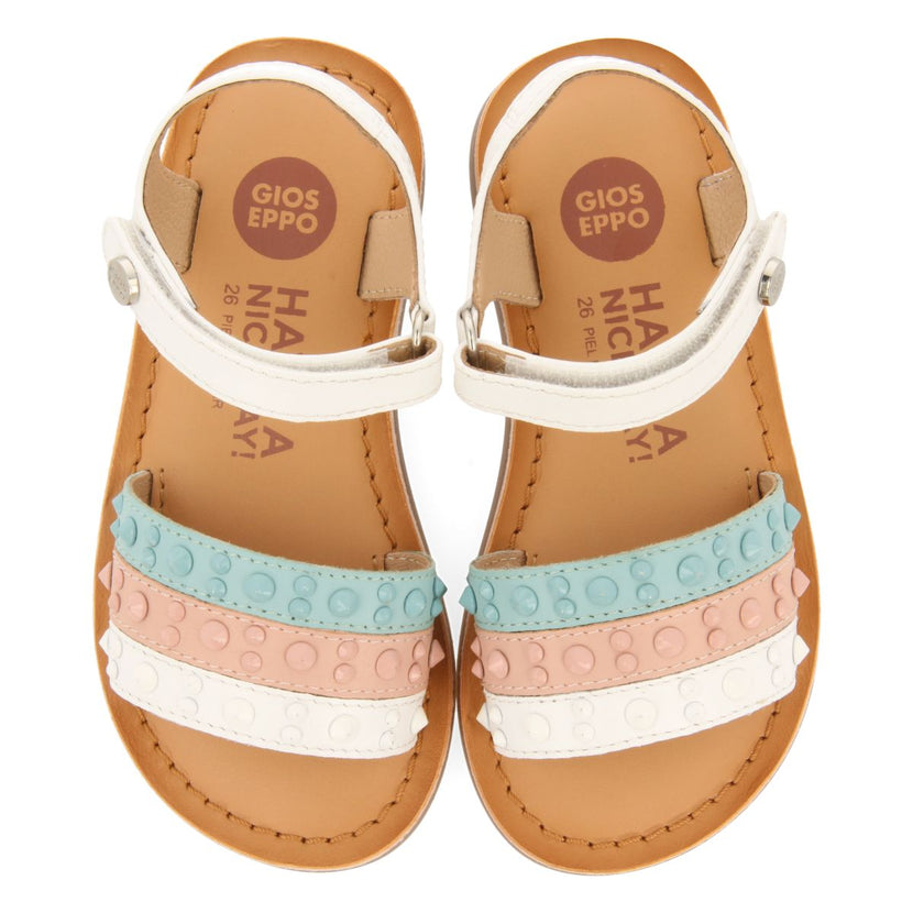 MULTICOLOR LEATHER SANDALS WITH STUDS FOR GIRLS AND BOYS TROINA