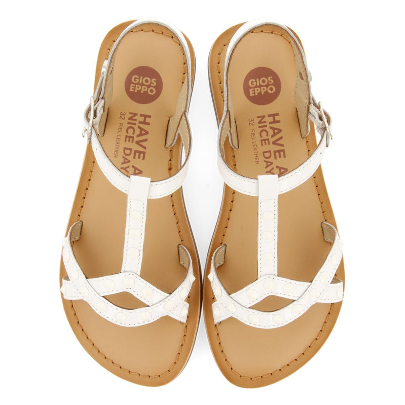 WHITE LEATHER SANDALS WITH STUDS FOR GIRL AND BOY STIBB