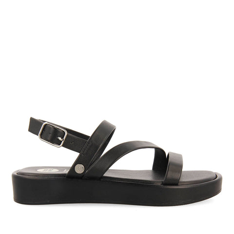 BLACK LEATHER SANDALS WITH STRAPS AND VOLUME SOLE FOR GIRL AND BOY COULEE