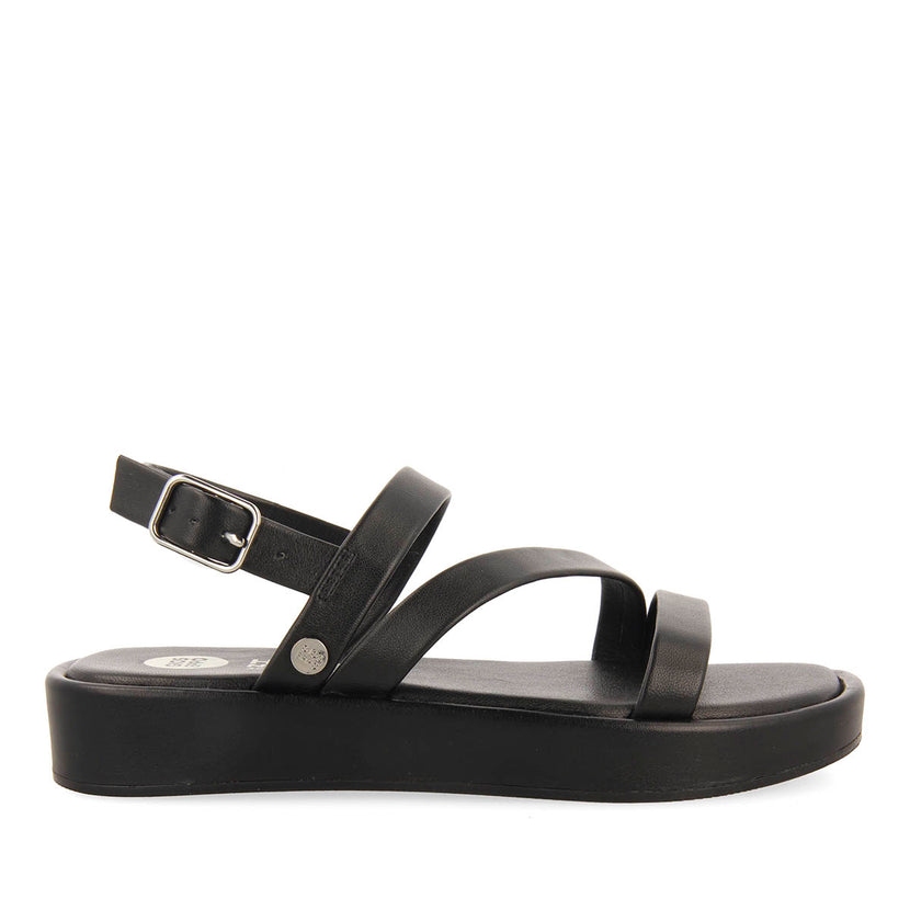 BLACK LEATHER SANDALS WITH STRAPS AND VOLUME SOLE FOR GIRL AND BOY COULEE