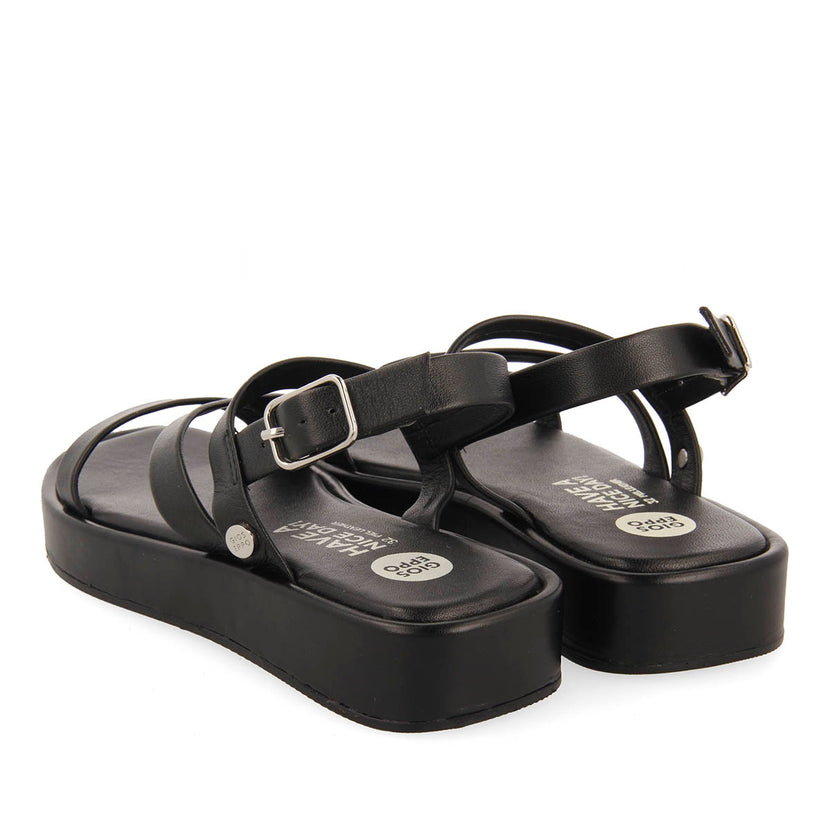 BLACK LEATHER SANDALS WITH STRAPS AND VOLUME SOLE FOR GIRL AND BOY COULEE