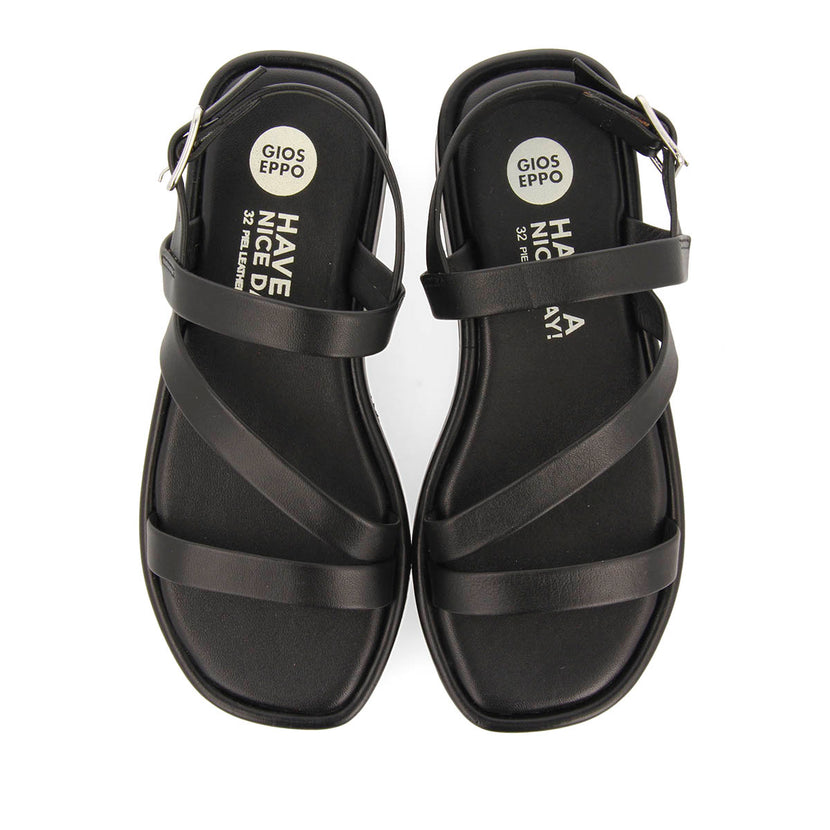 BLACK LEATHER SANDALS WITH STRAPS AND VOLUME SOLE FOR GIRL AND BOY COULEE