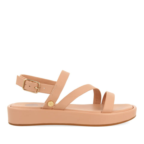 NUDE LEATHER SANDALS WITH STRAPS AND VOLUME SOLE FOR GIRL AND BOY COULEE