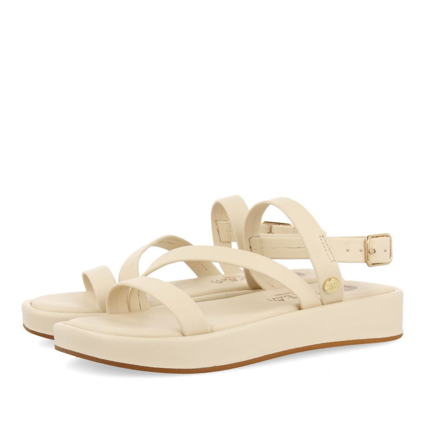OFF-WHITE LEATHER SANDALS WITH STRAPS AND VOLUME SOLE FOR GIRL AND BOY COULEE