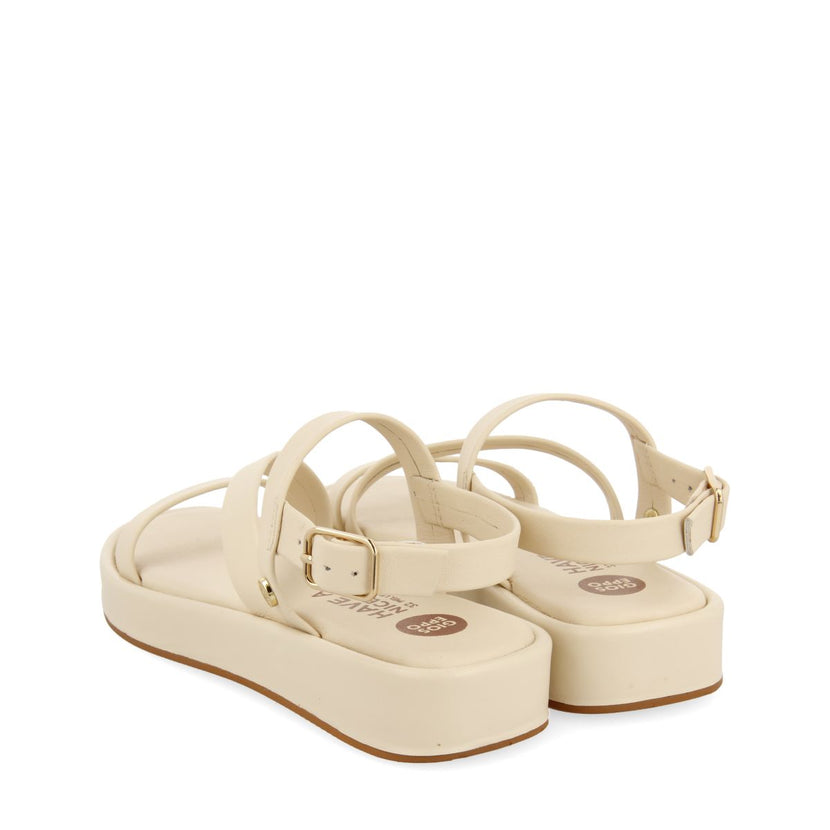 OFF-WHITE LEATHER SANDALS WITH STRAPS AND VOLUME SOLE FOR GIRL AND BOY COULEE