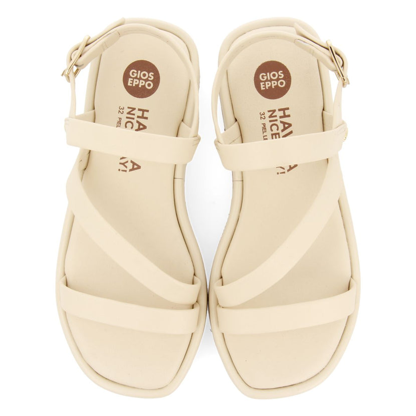 OFF-WHITE LEATHER SANDALS WITH STRAPS AND VOLUME SOLE FOR GIRL AND BOY COULEE