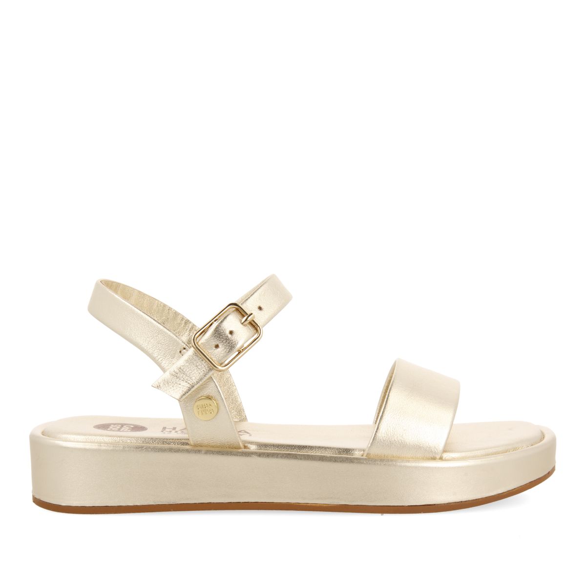SANDALIAS DORADAS DE PIEL Y PISO CON VOLUMEN PARA NIÑA Y NIÑO SHEZE