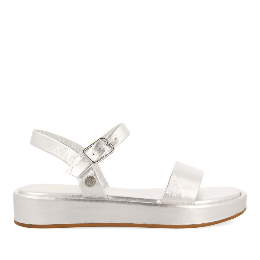 SILVER LEATHER AND FLOOR SANDALS WITH VOLUME FOR GIRL AND BOY SHEZE