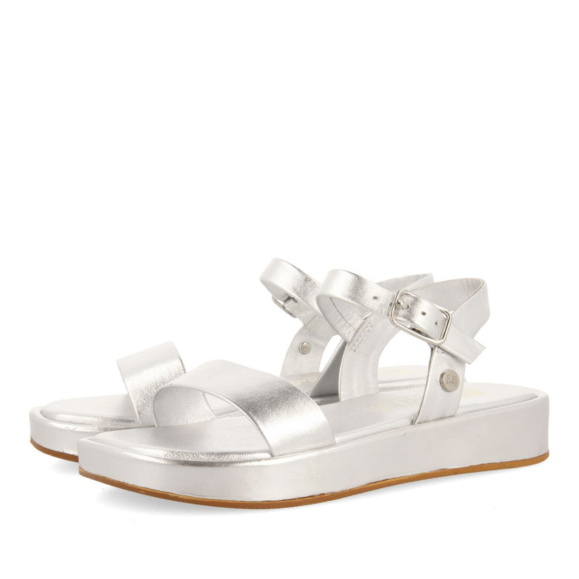 SILVER LEATHER AND FLOOR SANDALS WITH VOLUME FOR GIRL AND BOY SHEZE