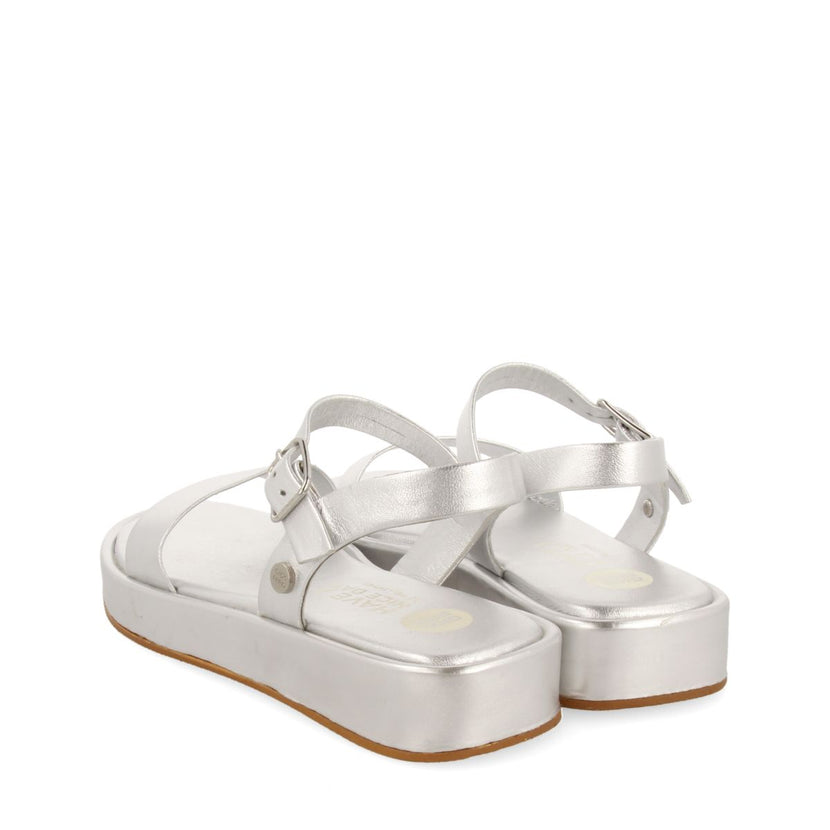 SILVER LEATHER AND FLOOR SANDALS WITH VOLUME FOR GIRL AND BOY SHEZE