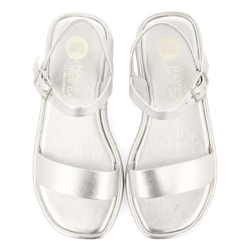 SILVER LEATHER AND FLOOR SANDALS WITH VOLUME FOR GIRL AND BOY SHEZE