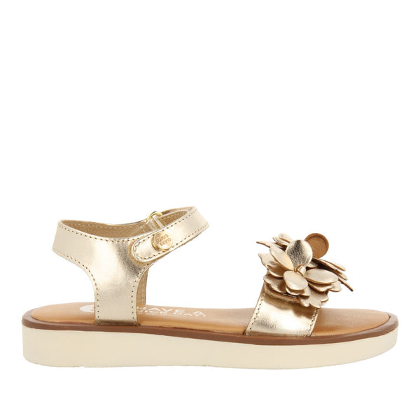 GOLDEN LEATHER SANDALS WITH FLOWER DECORATION FOR GIRL AND BOY NEHALEM
