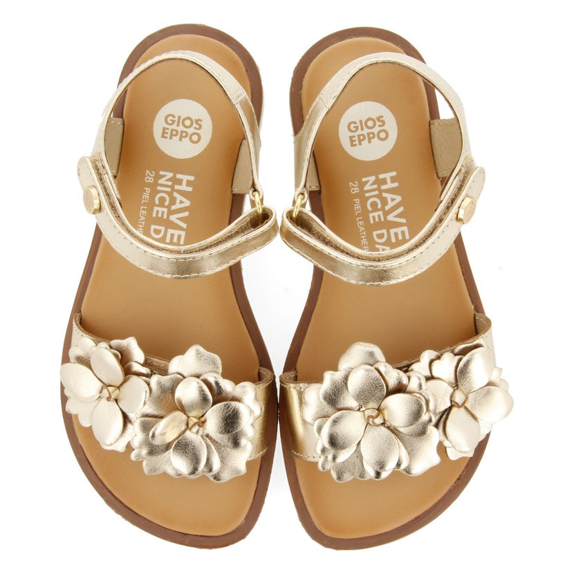 GOLDEN LEATHER SANDALS WITH FLOWER DECORATION FOR GIRL AND BOY NEHALEM