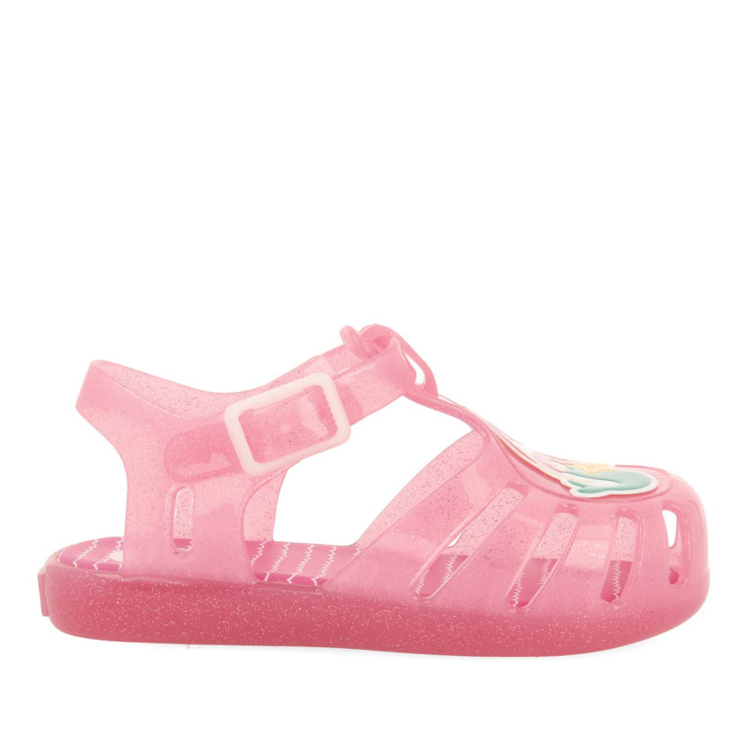 CANGREJERAS COLOR FUCSIA CON GLITTER Y PARCHE DE SIRENA PARA BEBÉ NEWBERG