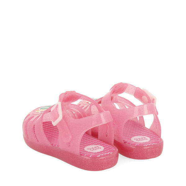 CANGREJERAS COLOR FUCSIA CON GLITTER Y PARCHE DE SIRENA PARA BEBÉ NEWBERG