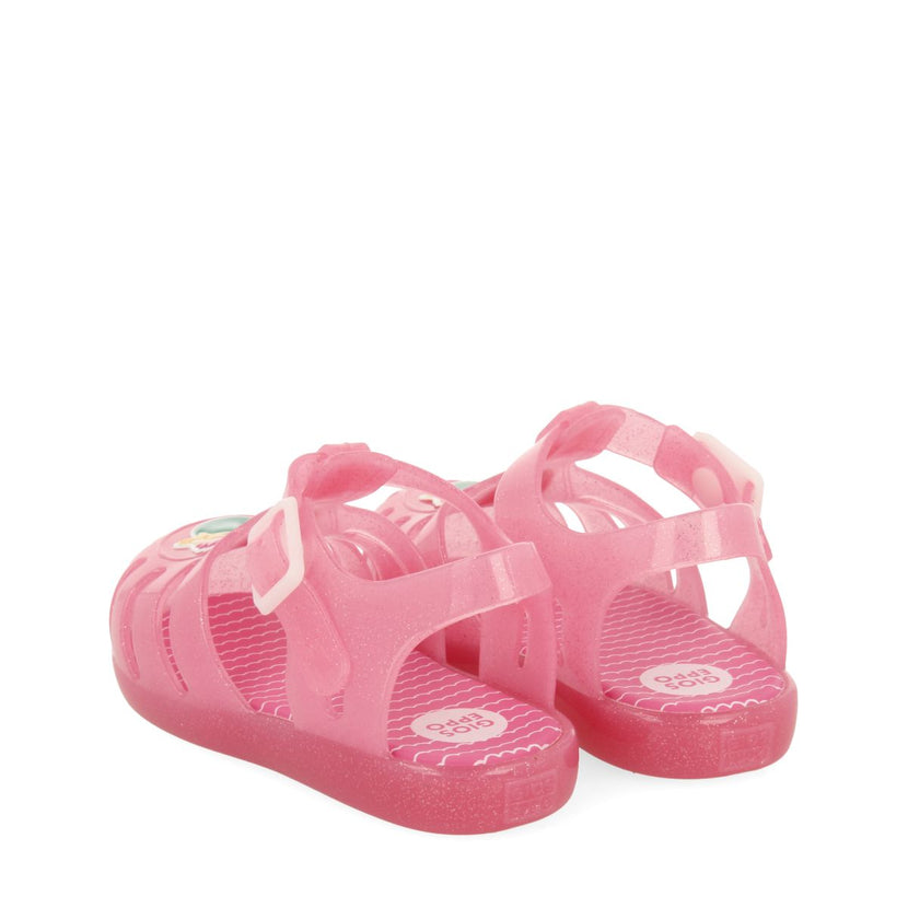 CANGREJERAS COLOR FUCSIA CON GLITTER Y PARCHE DE SIRENA PARA BEBÉ NEWBERG