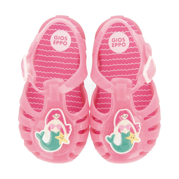 CANGREJERAS COLOR FUCSIA CON GLITTER Y PARCHE DE SIRENA PARA BEBÉ NEWBERG