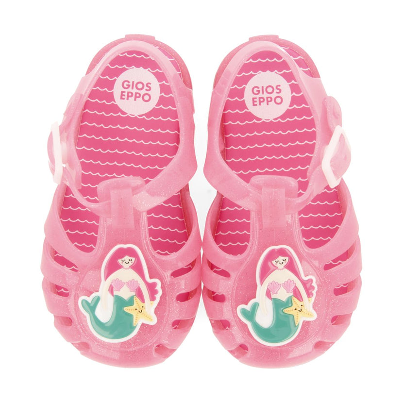 CANGREJERAS COLOR FUCSIA CON GLITTER Y PARCHE DE SIRENA PARA BEBÉ NEWBERG