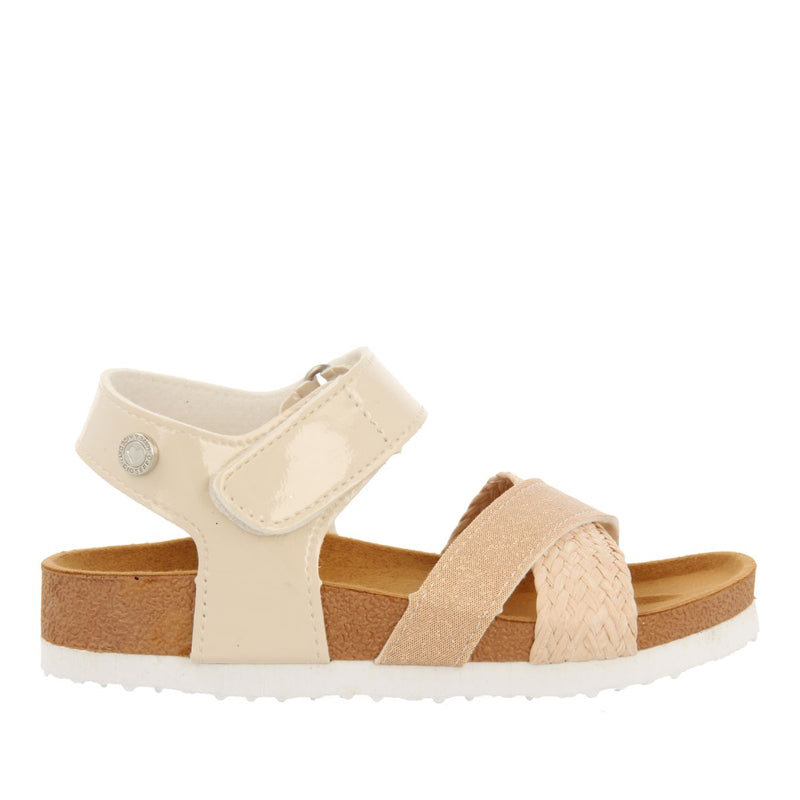 CHANCLAS DE SUELA BIO COLOR NUDE CON GLITTER Y TRENZADO EN RAFIA PARA NIÑA Y NIÑO BIVONA