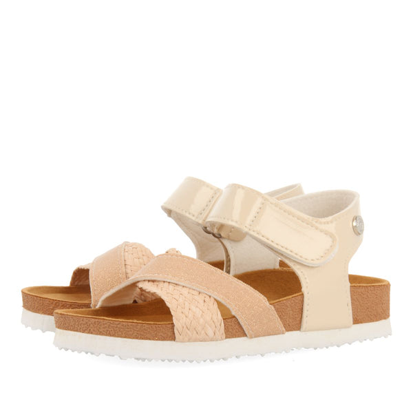 CHANCLAS DE SUELA BIO COLOR NUDE CON GLITTER Y TRENZADO EN RAFIA PARA NIÑA Y NIÑO BIVONA