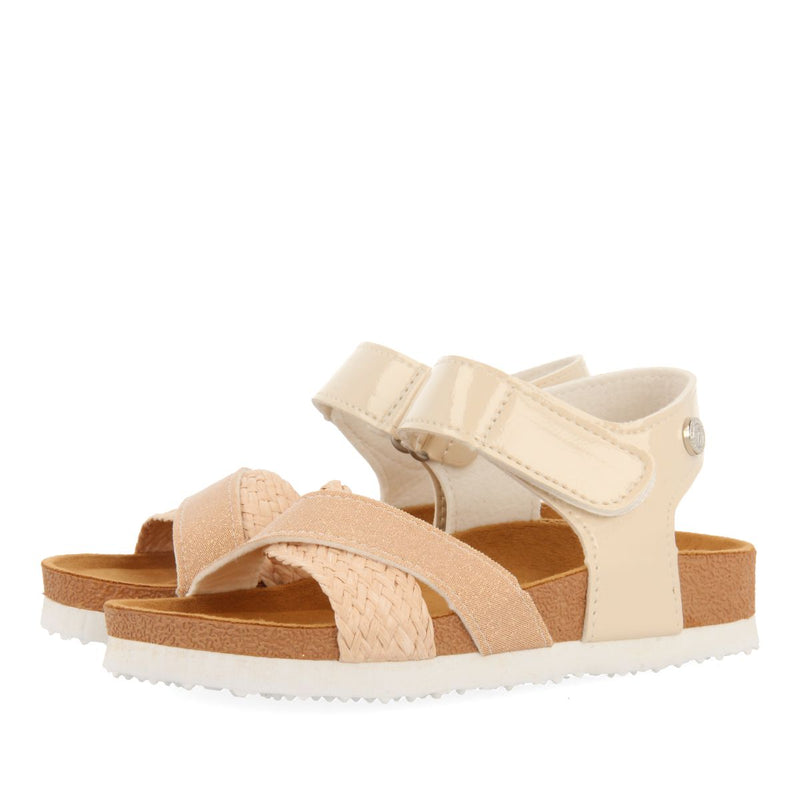 CHANCLAS DE SUELA BIO COLOR NUDE CON GLITTER Y TRENZADO EN RAFIA PARA NIÑA Y NIÑO BIVONA