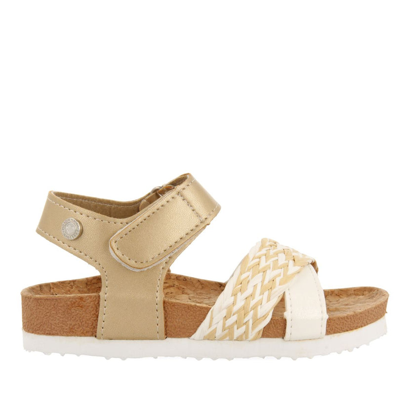 TONGS EN SEMELLE BIO BLANCHES ET DORÉES AVEC TRESSAGE EN RAFIA POUR FILLE ET GARÇON BRATAJ