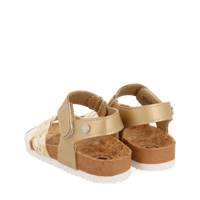 TONGS EN SEMELLE BIO BLANCHES ET DORÉES AVEC TRESSAGE EN RAFIA POUR FILLE ET GARÇON BRATAJ