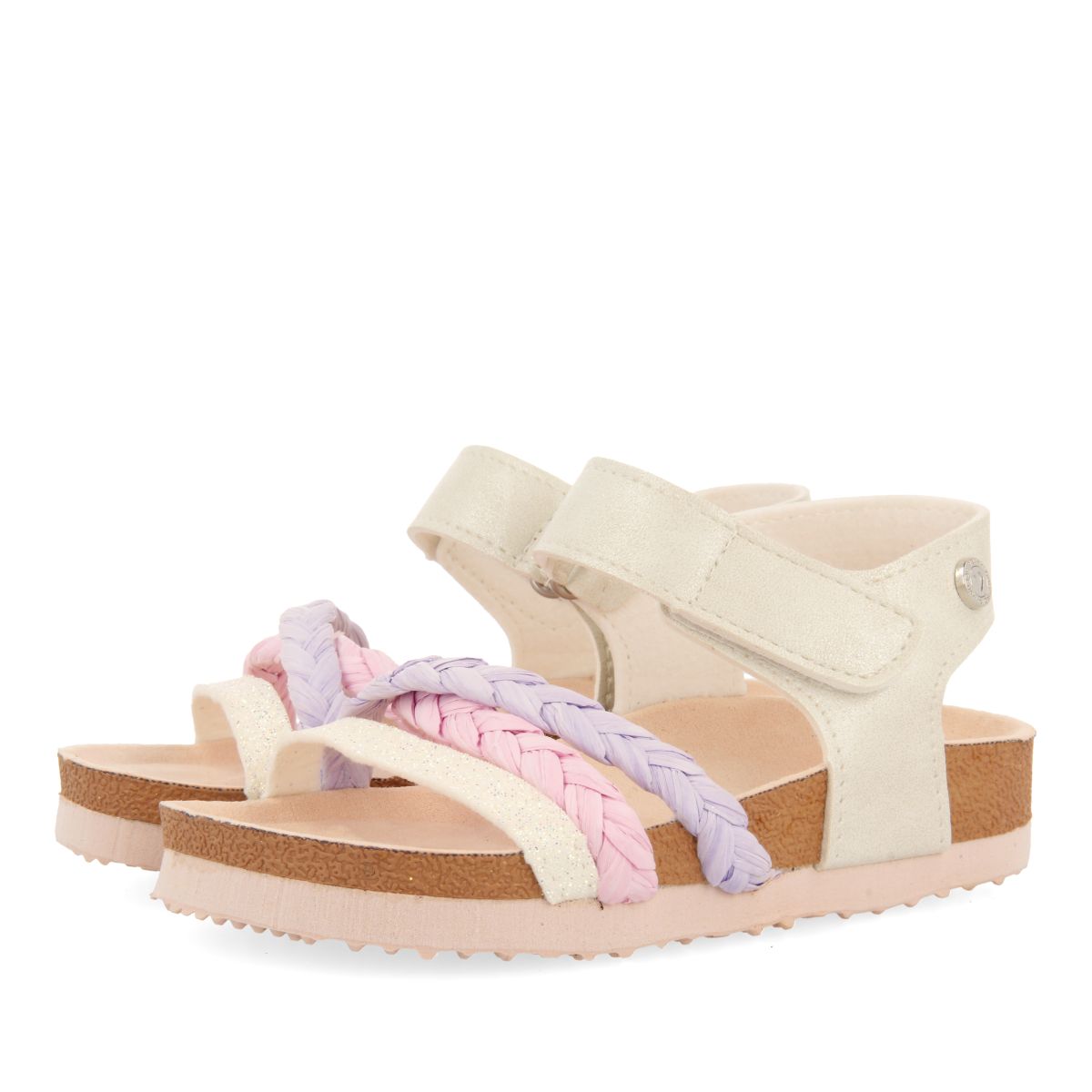 CHANCLAS DE SUELA BIO MULTICOLOR CON DETALLES EN GLITTER Y TRENZADO EN RAFIA PARA NIÑA Y NIÑO DELIA