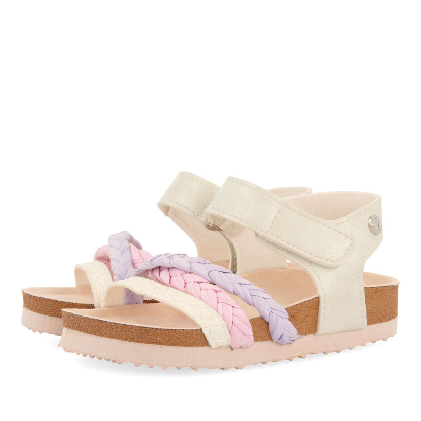 TONGS EN SEMELLE BIO MULTICOLORE AVEC DÉTAILS EN PAILLETTES ET TRESSAGE EN RAFIA POUR FILLE ET GARÇON DELIA