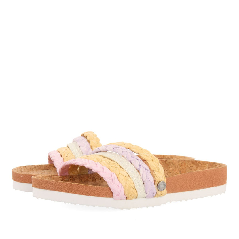 CHANCLAS DE SUELA BIO MULTICOLOR CON TRENZADO EN RAFIA Y DETALLES EN GLITTER PARA NIÑA Y NIÑO KATUND