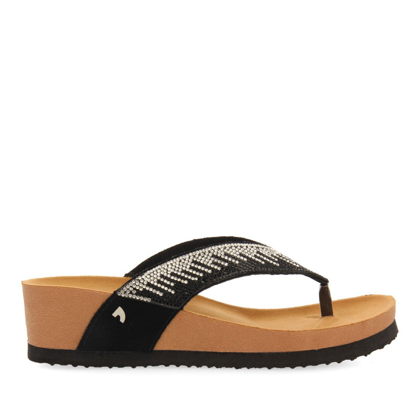 WEDGE SANDALS WITH BLACK COLOR STRAP AND RHINESTONES FOR WOMEN ISNELLO