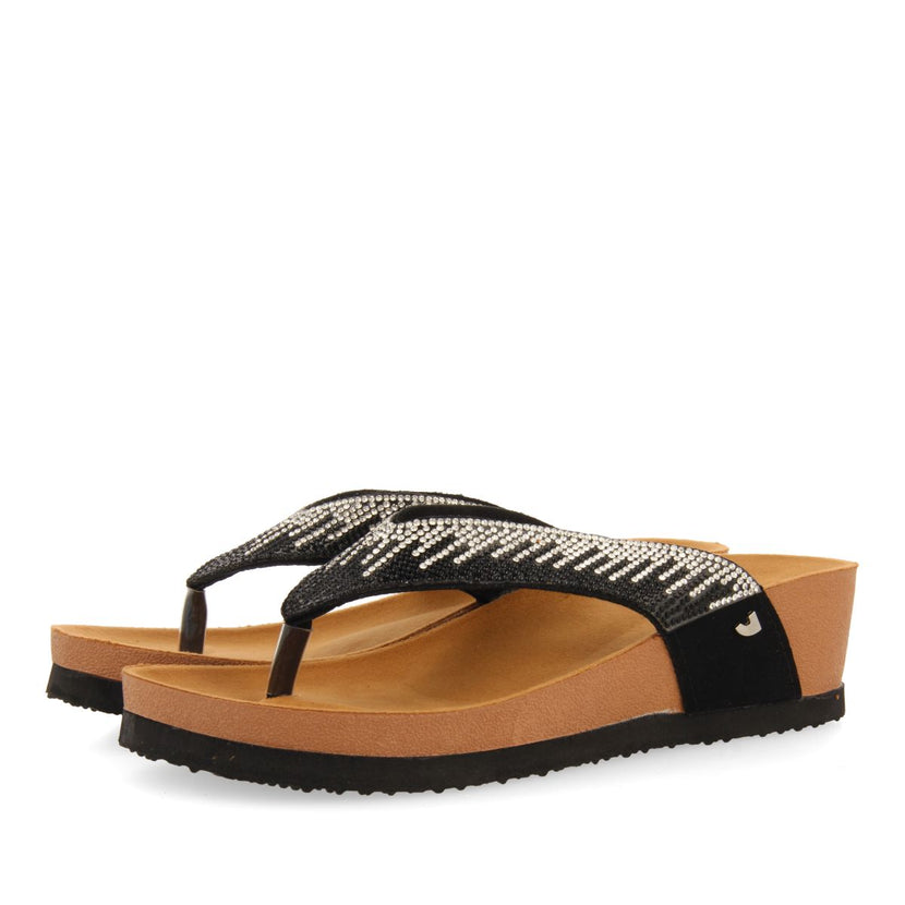WEDGE SANDALS WITH BLACK COLOR STRAP AND RHINESTONES FOR WOMEN ISNELLO