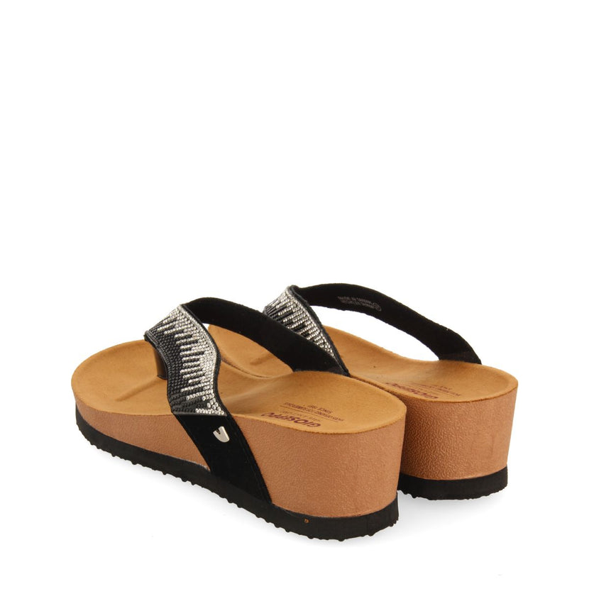 WEDGE SANDALS WITH BLACK COLOR STRAP AND RHINESTONES FOR WOMEN ISNELLO
