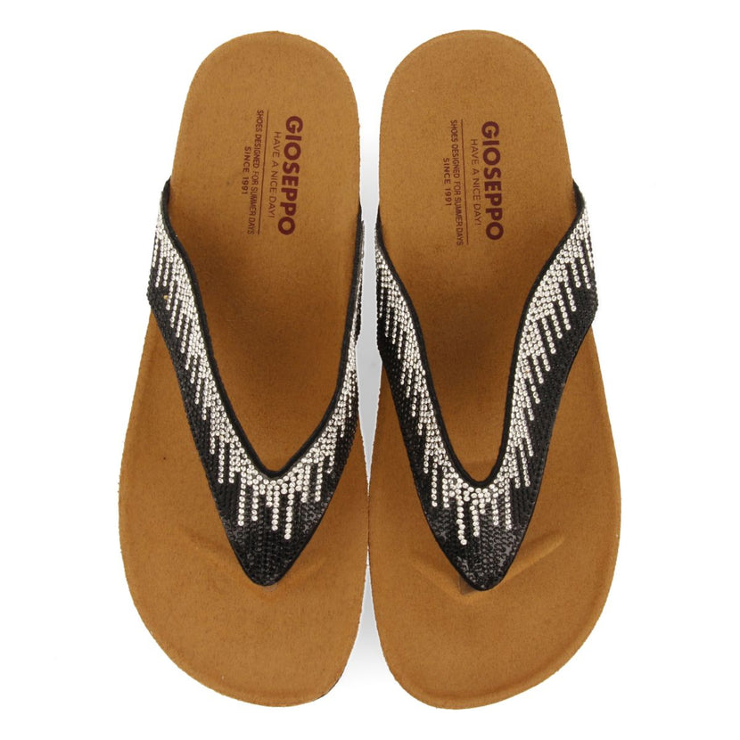 WEDGE SANDALS WITH BLACK COLOR STRAP AND RHINESTONES FOR WOMEN ISNELLO