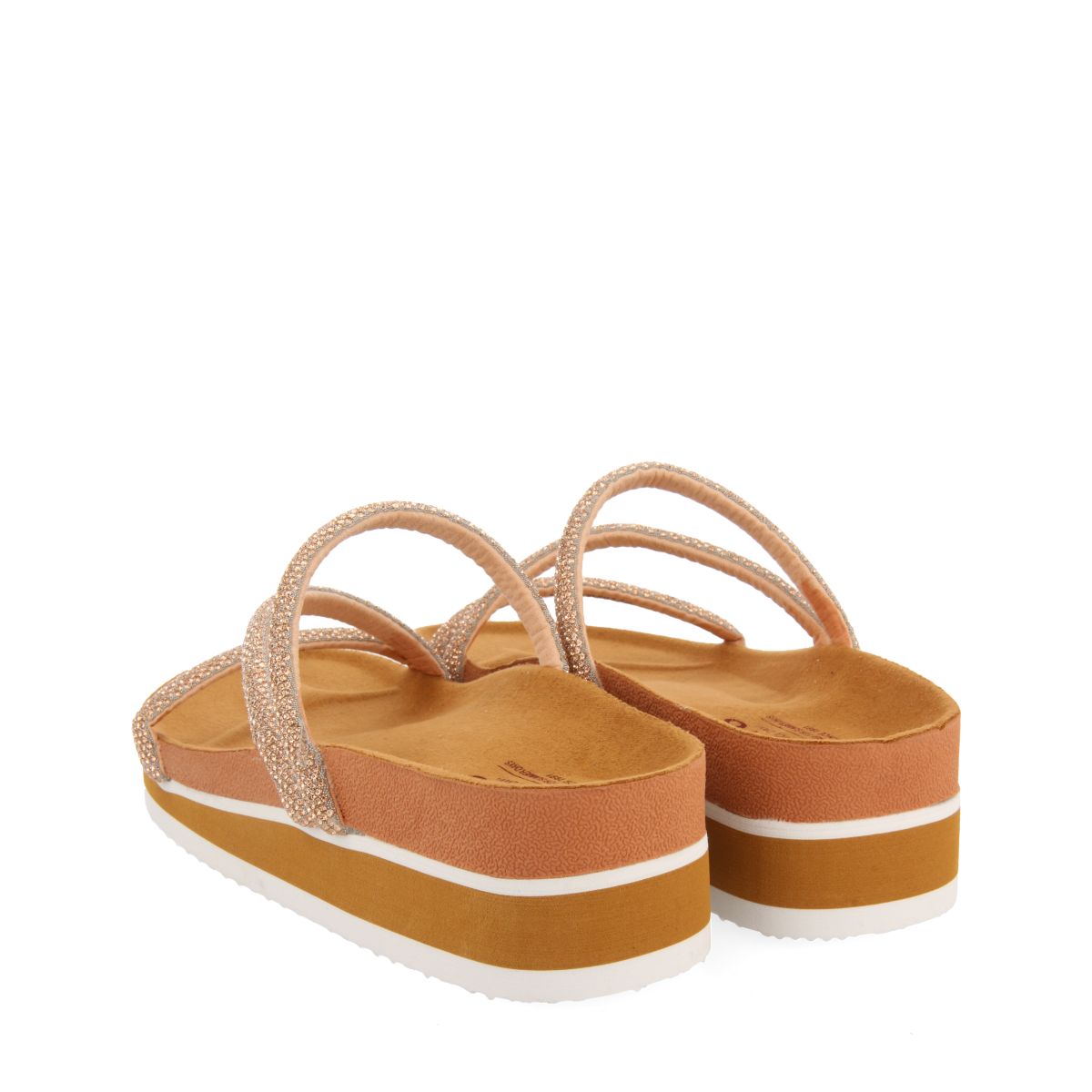 SANDALIAS CON CUÑA TIPO BIO Y TIRAS DE PEDRERÍA DORADA PARA MUJER BENCOVAC