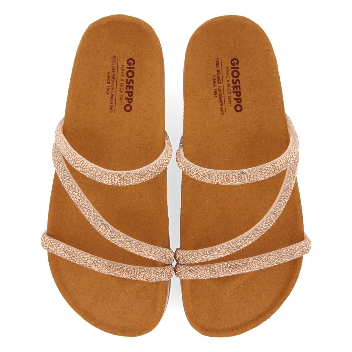 SANDALIAS CON CUÑA TIPO BIO Y TIRAS DE PEDRERÍA DORADA PARA MUJER BENCOVAC