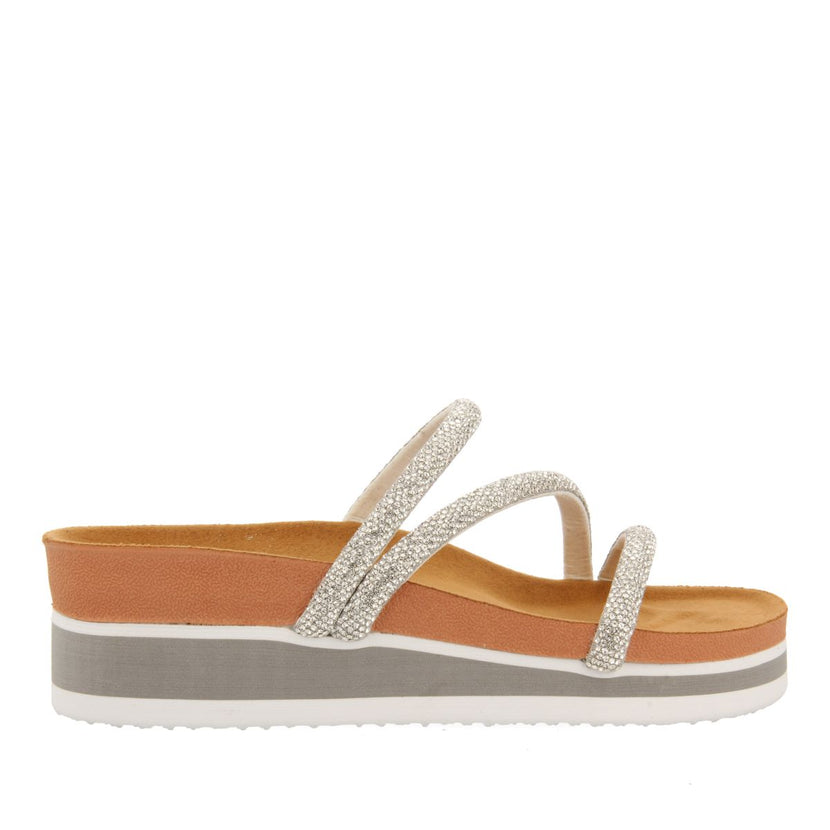 WEDGE SANDALS WITH SILVER RHINESTONE STRAPS FOR WOMEN BENCOVAC