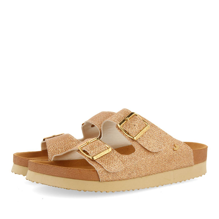 SANDALIAS CON CUÑA TIPO BIO Y TIRAS DORADAS PARA MUJER MARGATE