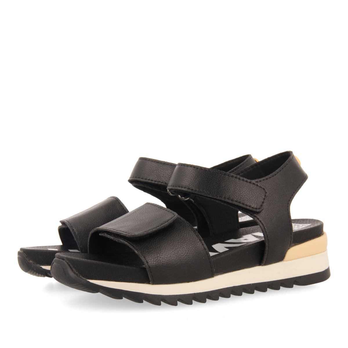 SANDALIAS DEPORTIVAS NEGRAS CON DETALLE EN AMARILLO PARA NIÑA Y NIÑO LOOE