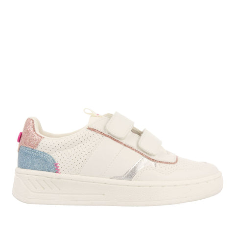 SNEAKERS BLANCAS ESTILO RETRO CON GLITTER Y DETALLES DE COLORES PARA NIÑA Y NIÑO BLERIM