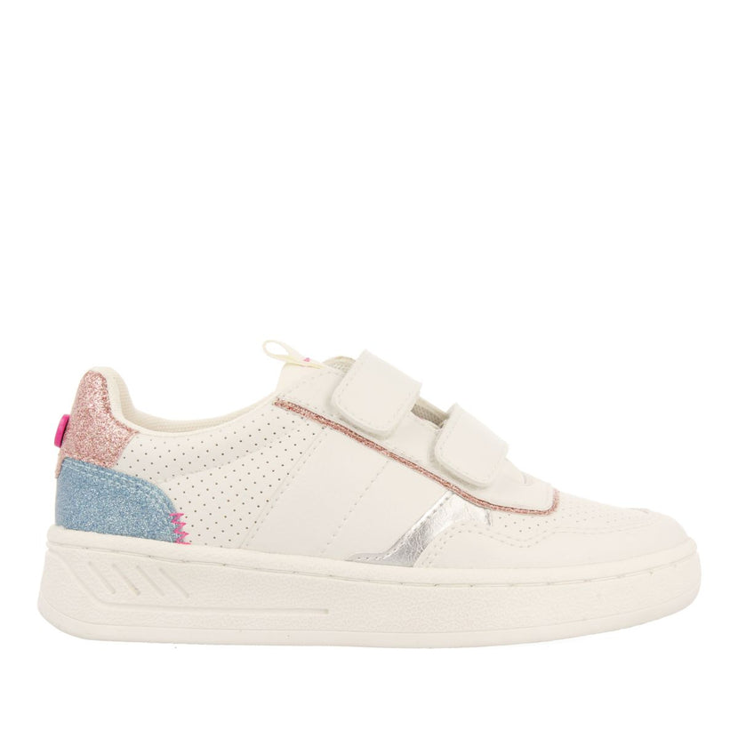 SNEAKERS BLANCAS ESTILO RETRO CON GLITTER Y DETALLES DE COLORES PARA NIÑA Y NIÑO BLERIM