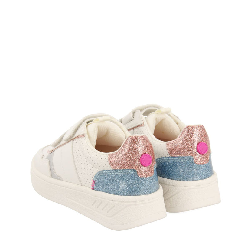 SNEAKERS BLANCAS ESTILO RETRO CON GLITTER Y DETALLES DE COLORES PARA NIÑA Y NIÑO BLERIM